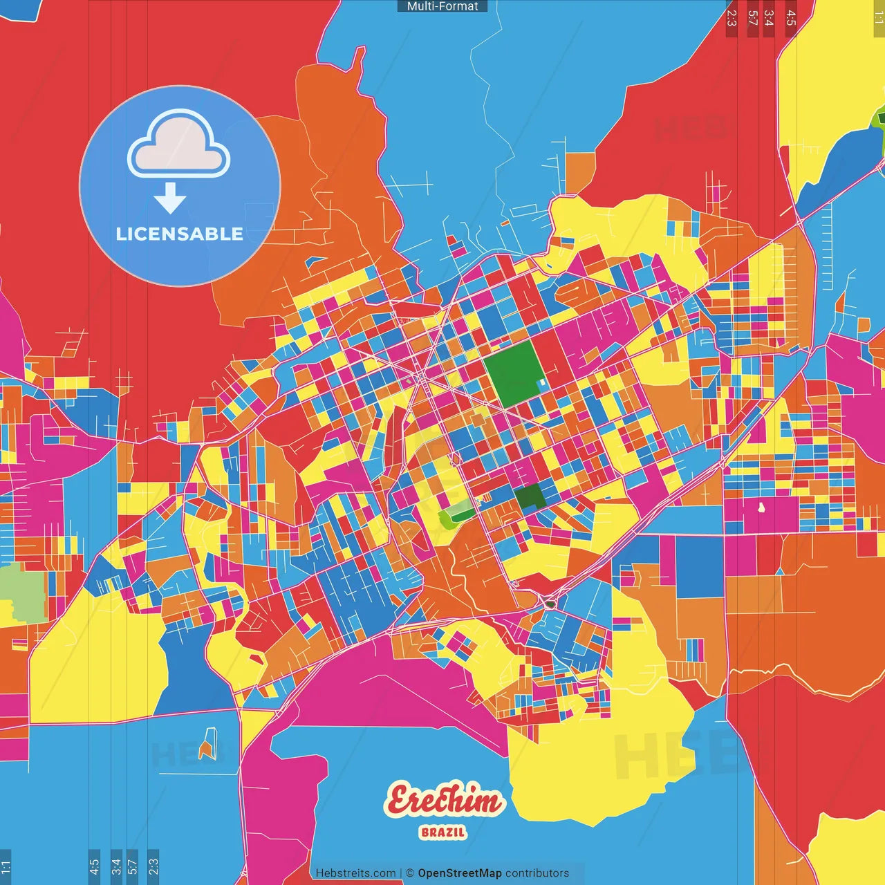 Erechim, Brazil Crazy Colorful Street Map Poster Template