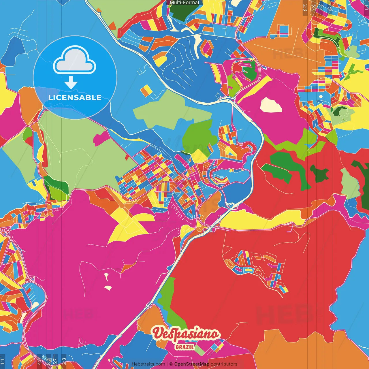 Vespasiano, Brazil Crazy Colorful Street Map Poster Template