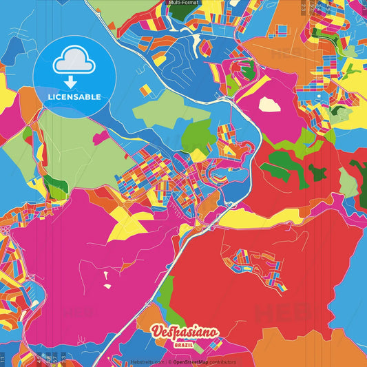 Vespasiano, Brazil Crazy Colorful Street Map Poster Template