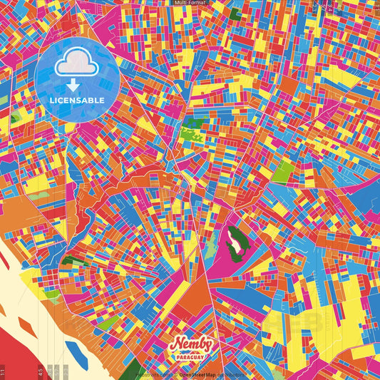 Nemby, Paraguay Crazy Colorful Street Map Poster Template