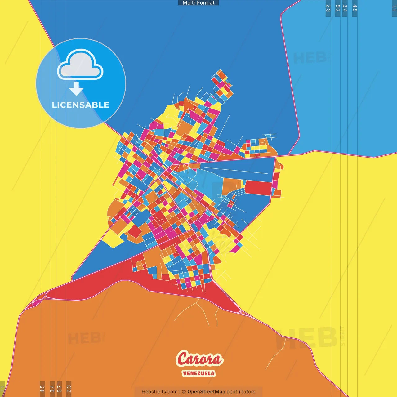 Carora, Venezuela Crazy Colorful Street Map Poster Template