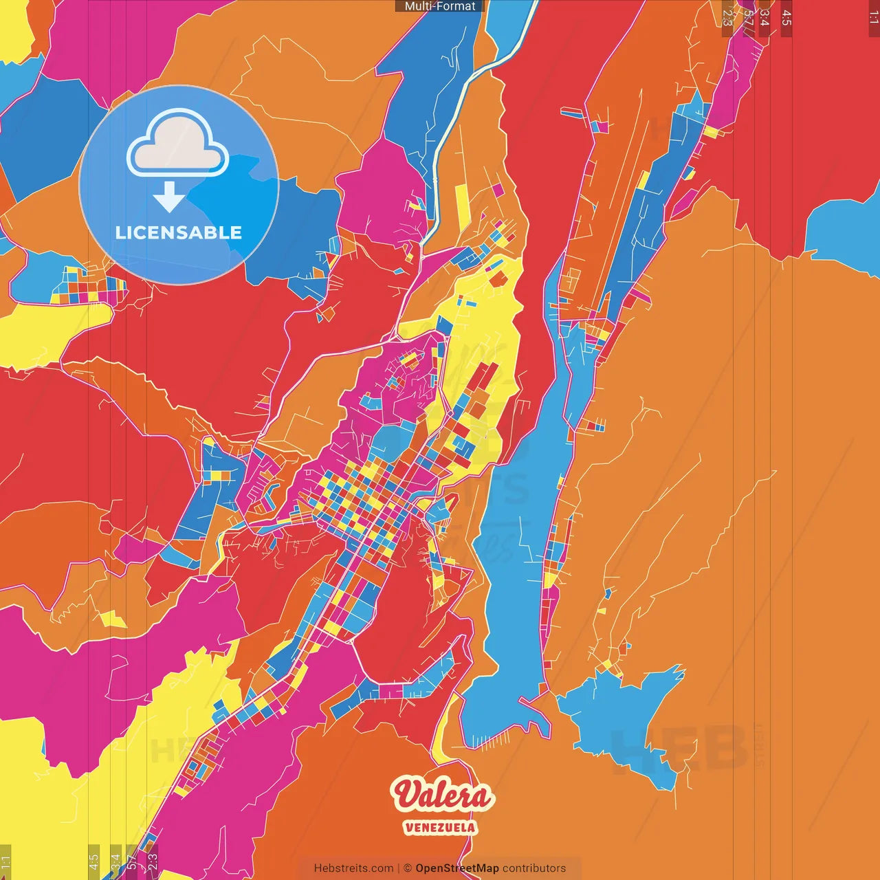 Valera, Venezuela Crazy Colorful Street Map Poster Template