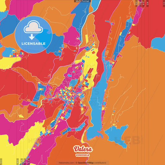 Valera, Venezuela Crazy Colorful Street Map Poster Template