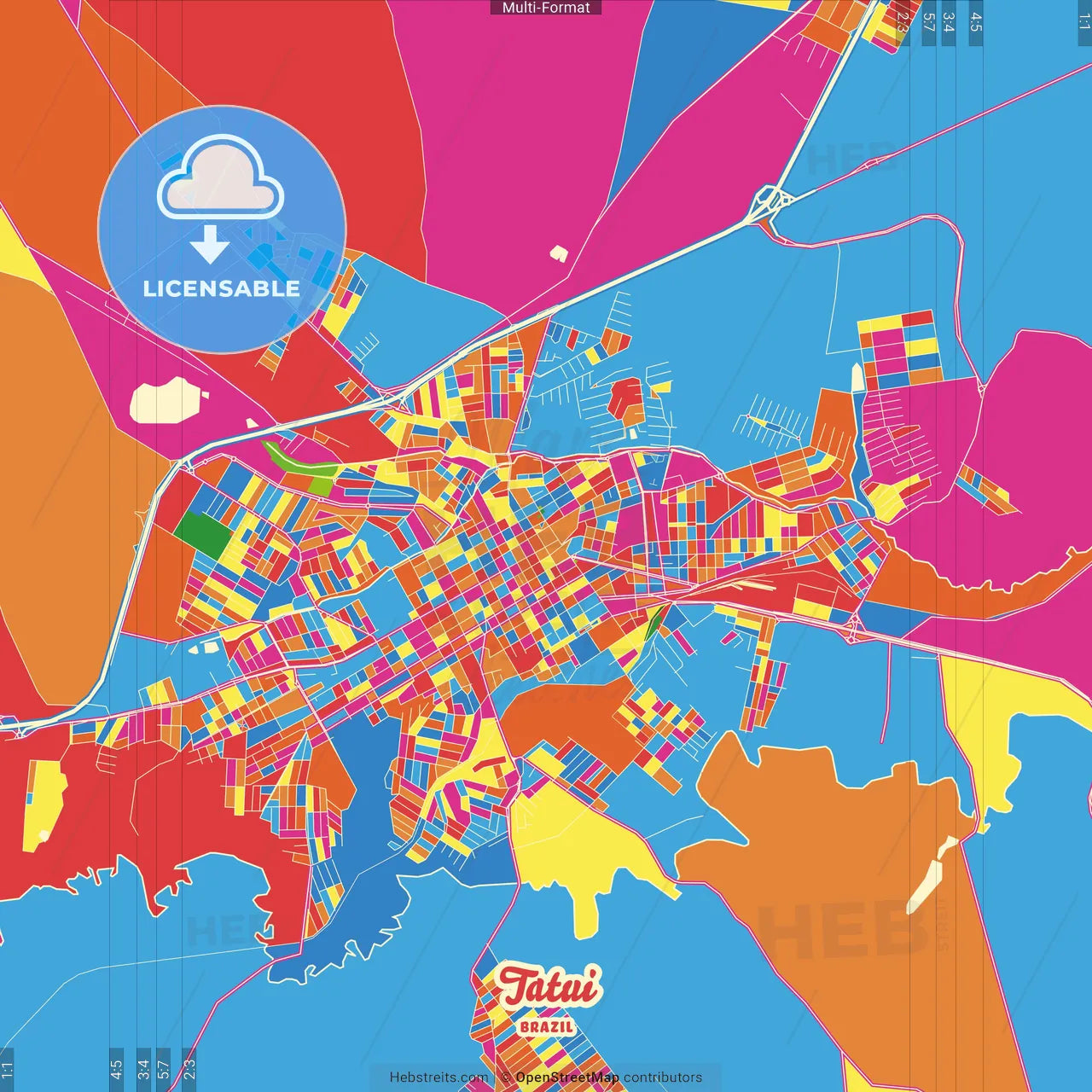 Tatui, Brazil Crazy Colorful Street Map Poster Template