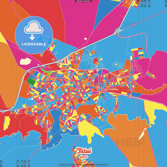 Tatui, Brazil Crazy Colorful Street Map Poster Template