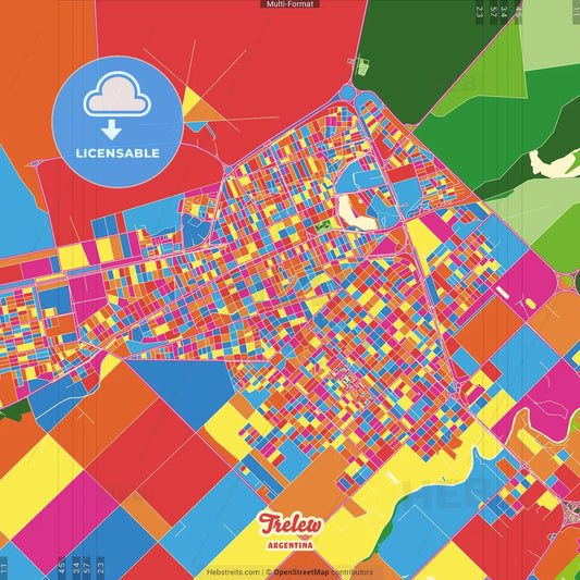 Trelew, Argentina Crazy Colorful Street Map Poster Template
