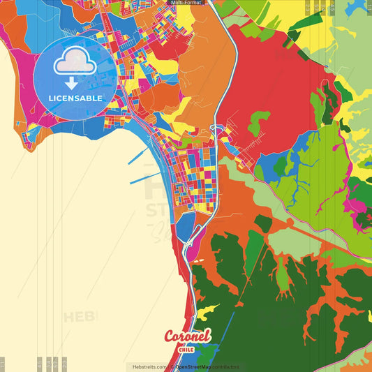 Coronel, Chile Crazy Colorful Street Map Poster Template