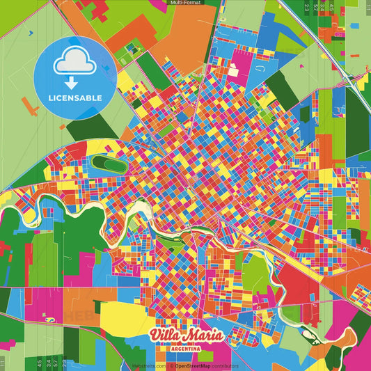 Villa Maria, Argentina Crazy Colorful Street Map Poster Template