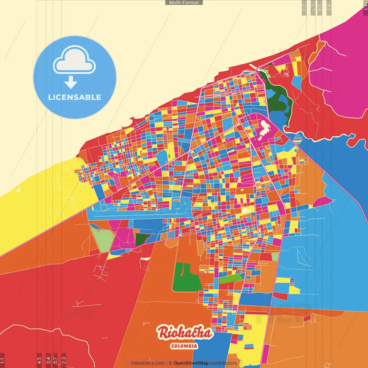 Riohacha, Colombia Crazy Colorful Street Map Poster Template