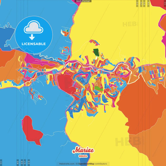 Muriae, Brazil Crazy Colorful Street Map Poster Template