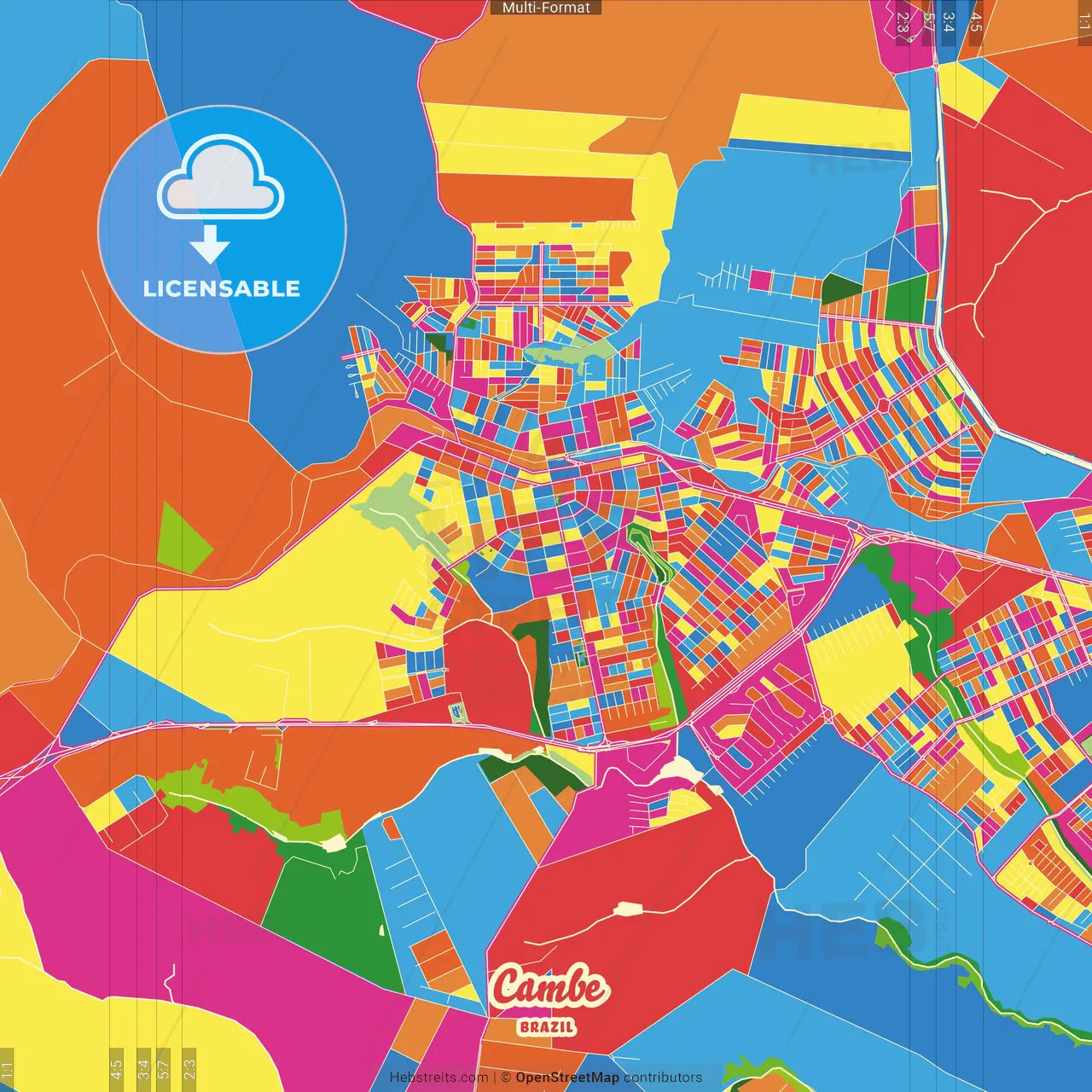 Cambe, Brazil Crazy Colorful Street Map Poster Template