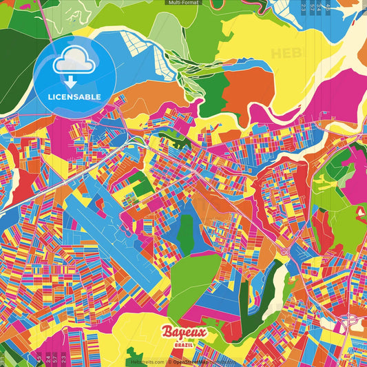 Bayeux, Brazil Crazy Colorful Street Map Poster Template