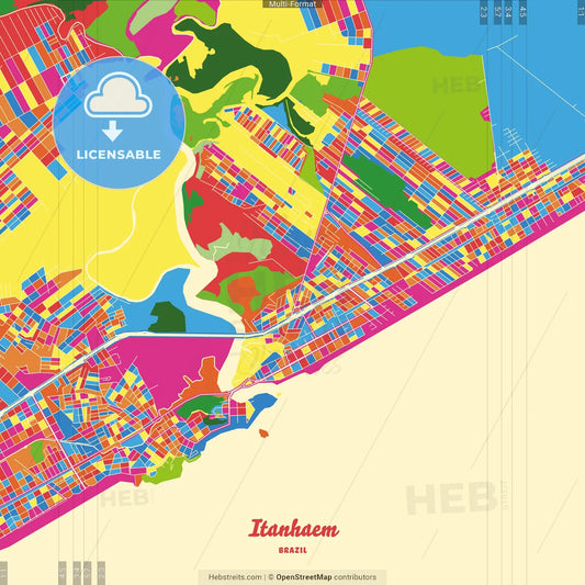 Itanhaem, Brazil Crazy Colorful Street Map Poster Template