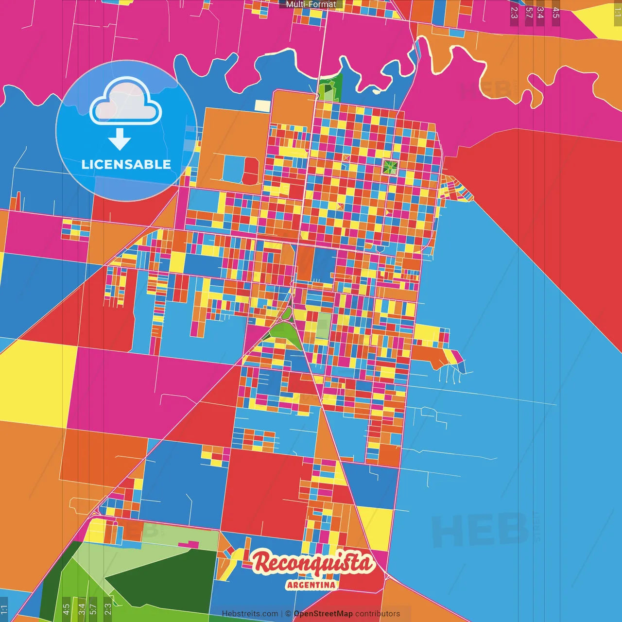Reconquista, Argentina Crazy Colorful Street Map Poster Template