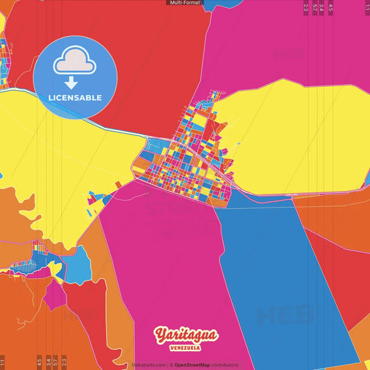 Yaritagua, Venezuela Crazy Colorful Street Map Poster Template