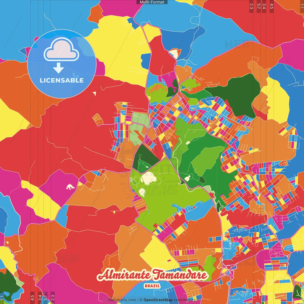 Almirante Tamandare, Brazil Crazy Colorful Street Map Poster Template
