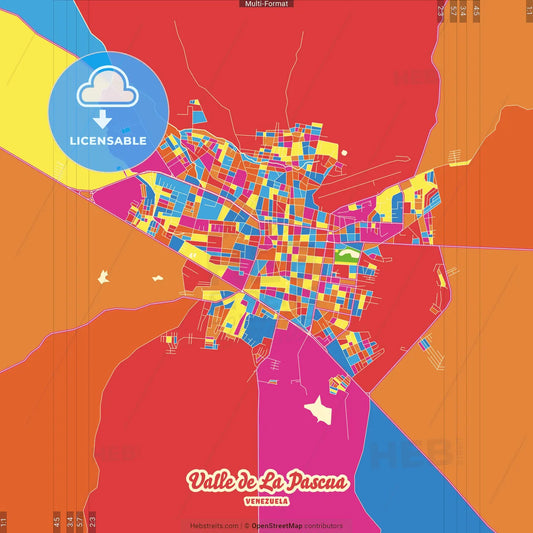 Valle de La Pascua, Venezuela Crazy Colorful Street Map Poster Template