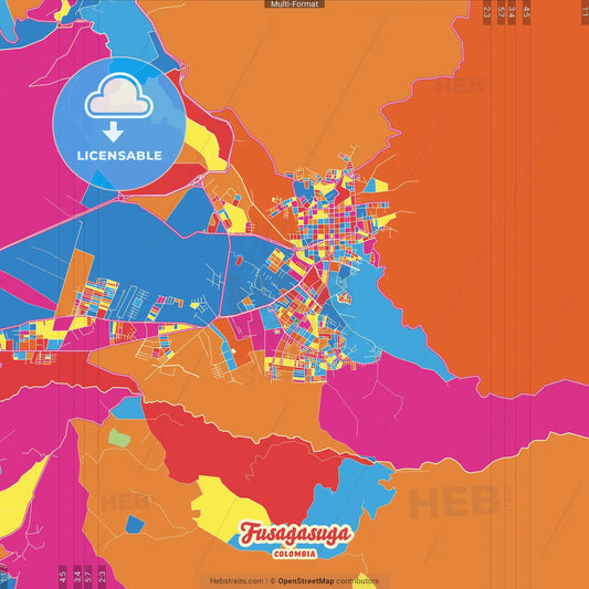 Fusagasuga, Colombia Crazy Colorful Street Map Poster Template