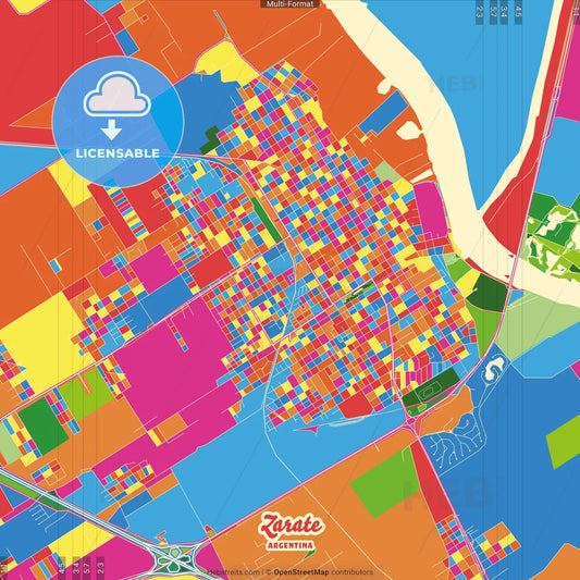 Zarate, Argentina Crazy Colorful Street Map Poster Template