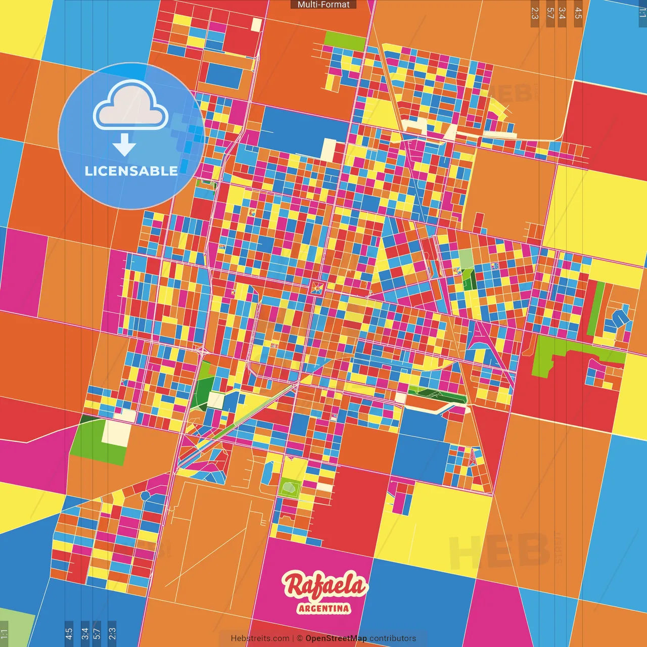 Rafaela, Argentina Crazy Colorful Street Map Poster Template