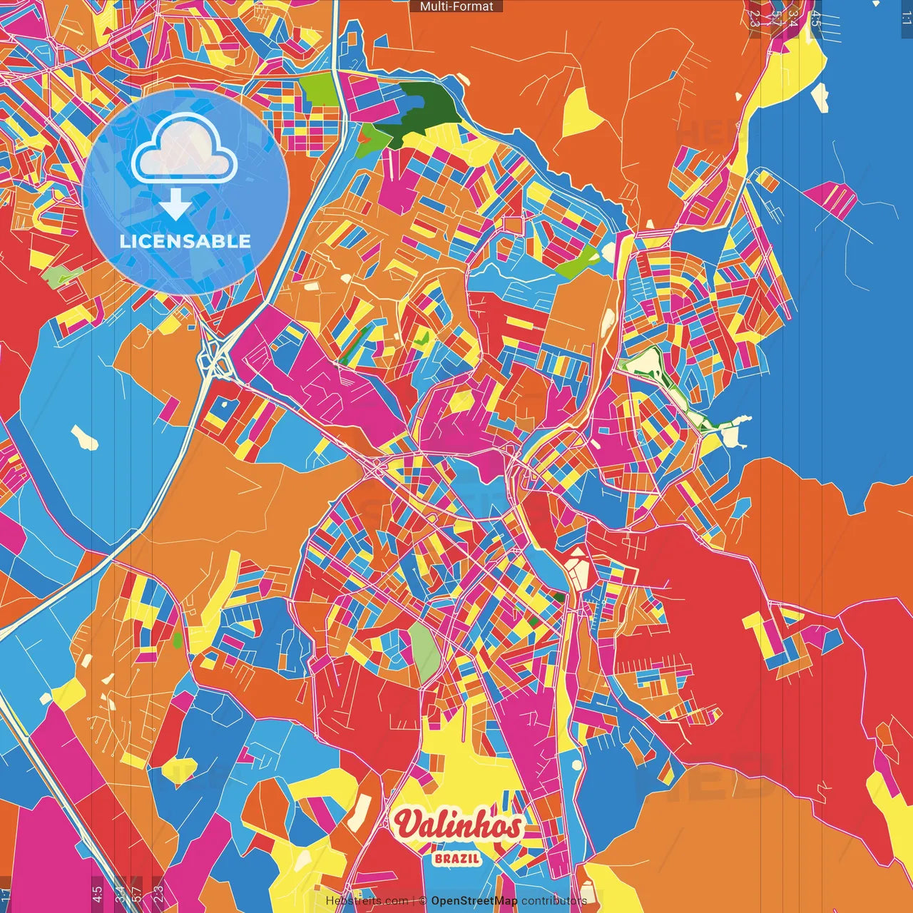 Valinhos, Brazil Crazy Colorful Street Map Poster Template