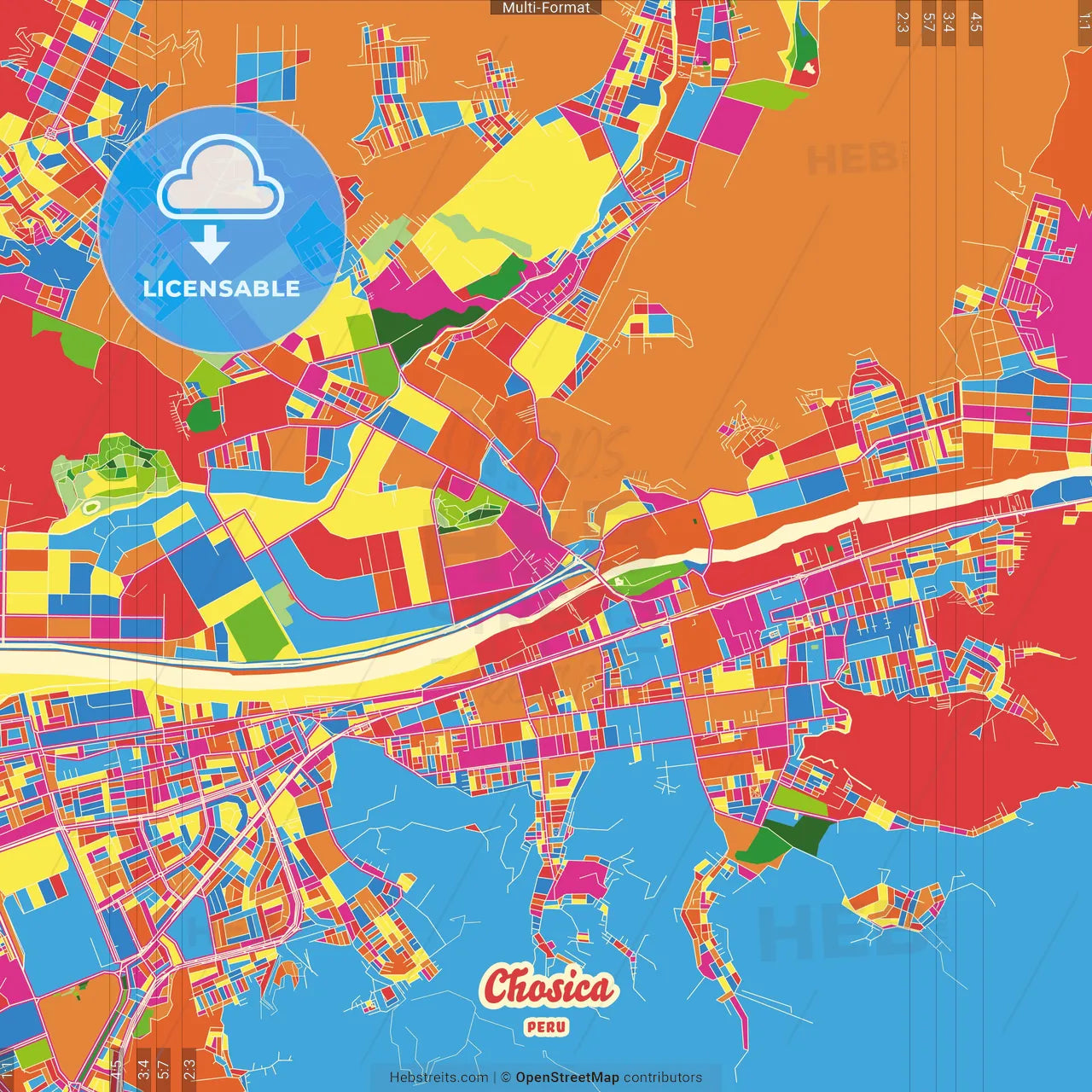 Chosica, Peru Crazy Colorful Street Map Poster Template