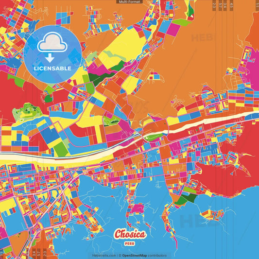 Chosica, Peru Crazy Colorful Street Map Poster Template