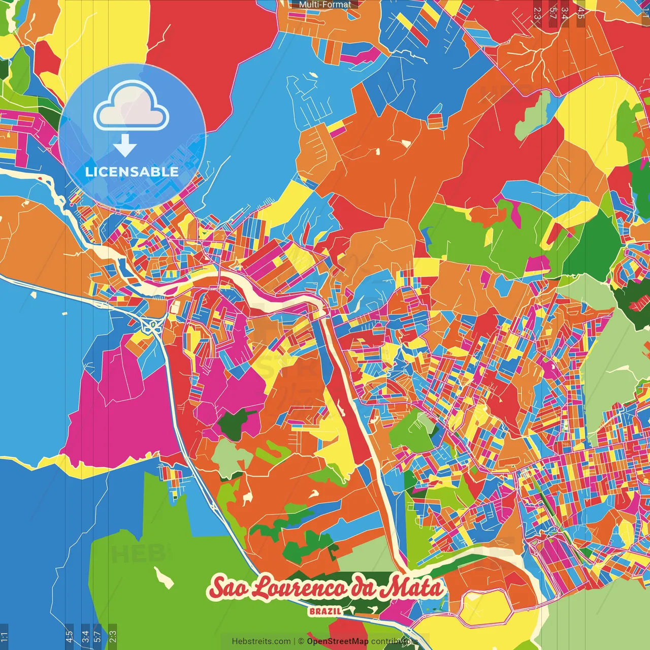 Sao Lourenco da Mata, Brazil Crazy Colorful Street Map Poster Template
