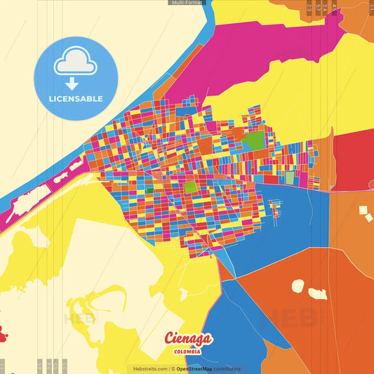 Cienaga, Colombia Crazy Colorful Street Map Poster Template