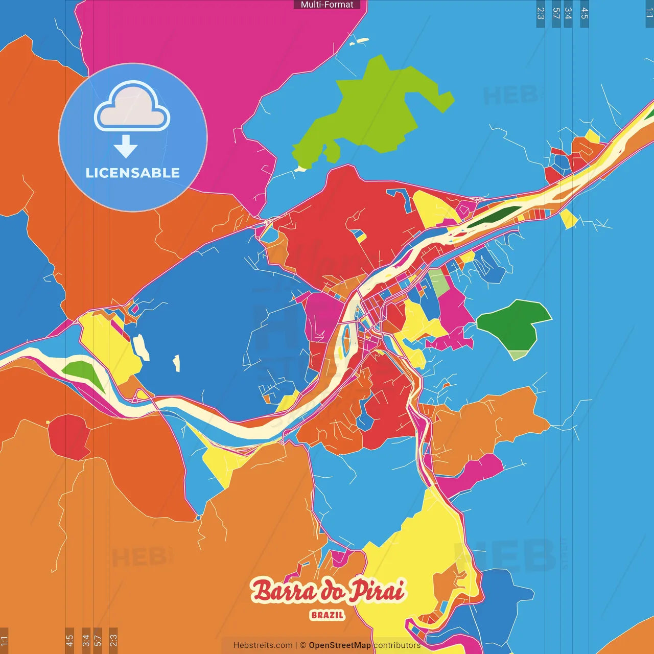 Barra do Pirai, Brazil Crazy Colorful Street Map Poster Template