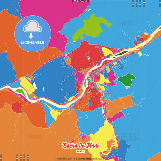 Barra do Pirai, Brazil Crazy Colorful Street Map Poster Template