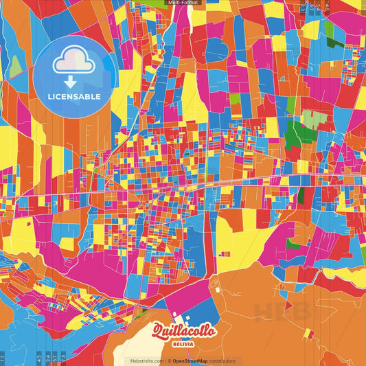 Quillacollo, Bolivia Crazy Colorful Street Map Poster Template