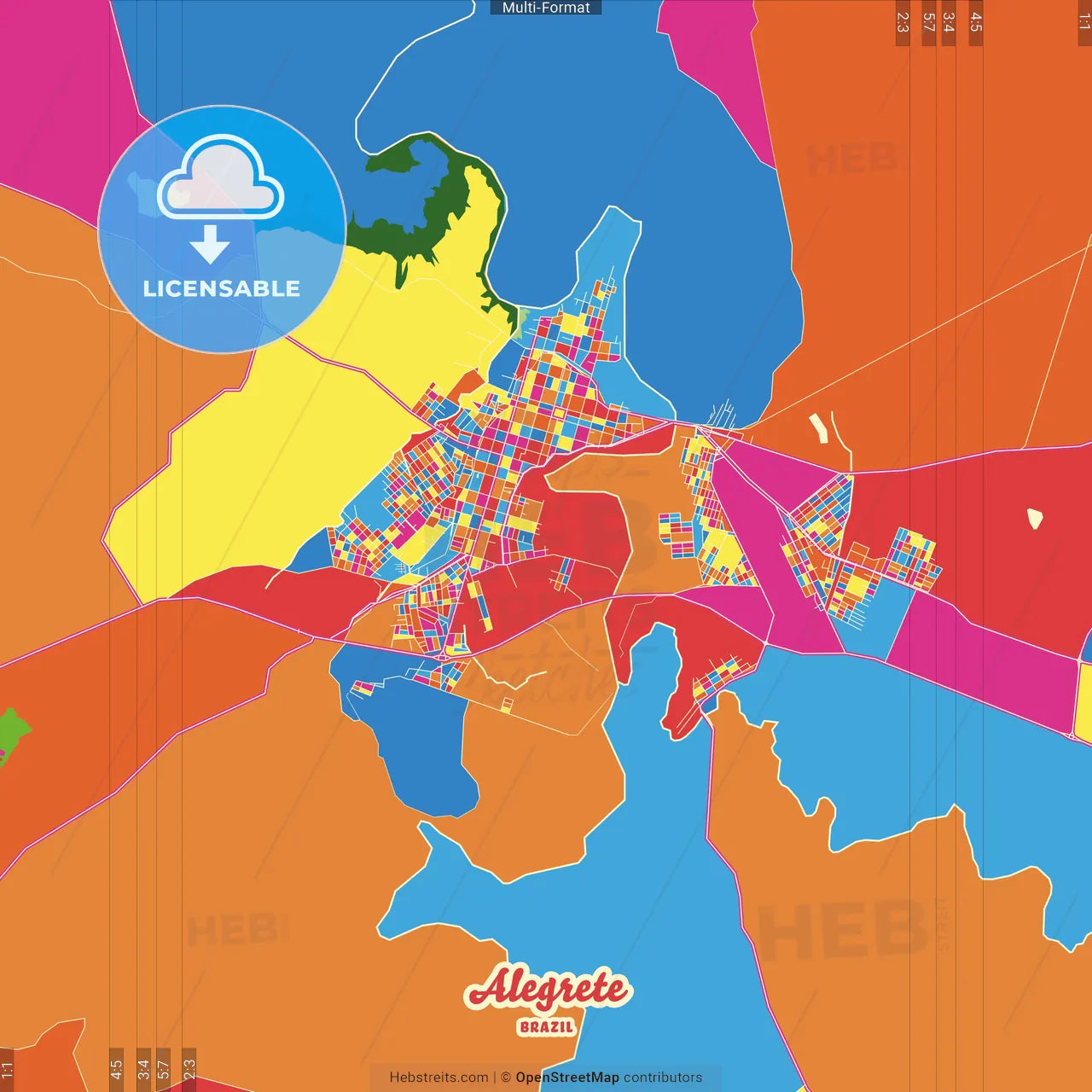 Alegrete, Brazil Crazy Colorful Street Map Poster Template