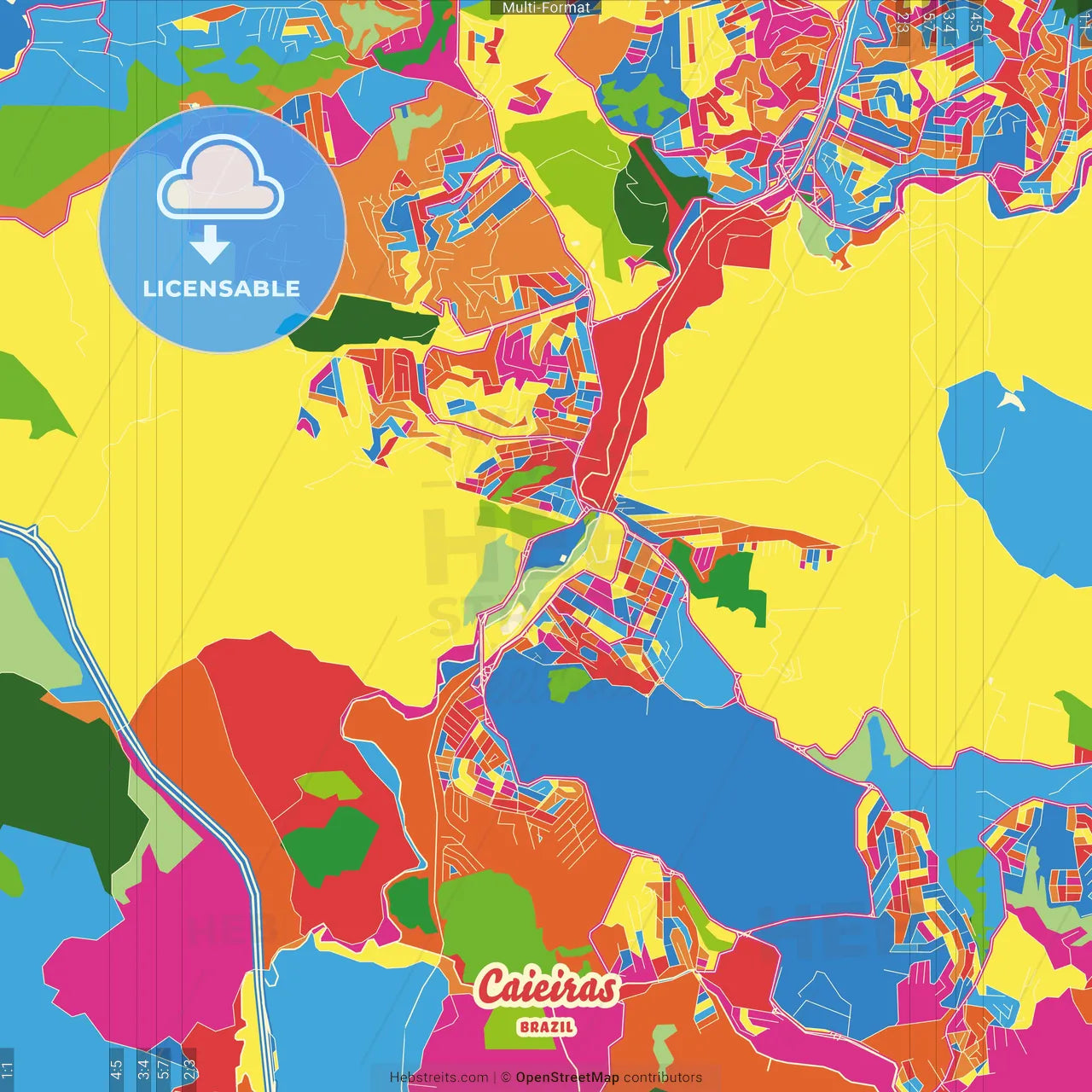 Caieiras, Brazil Crazy Colorful Street Map Poster Template