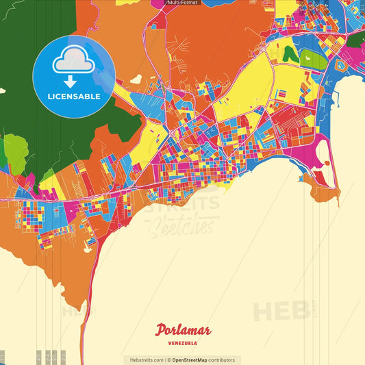 Porlamar, Venezuela Crazy Colorful Street Map Poster Template