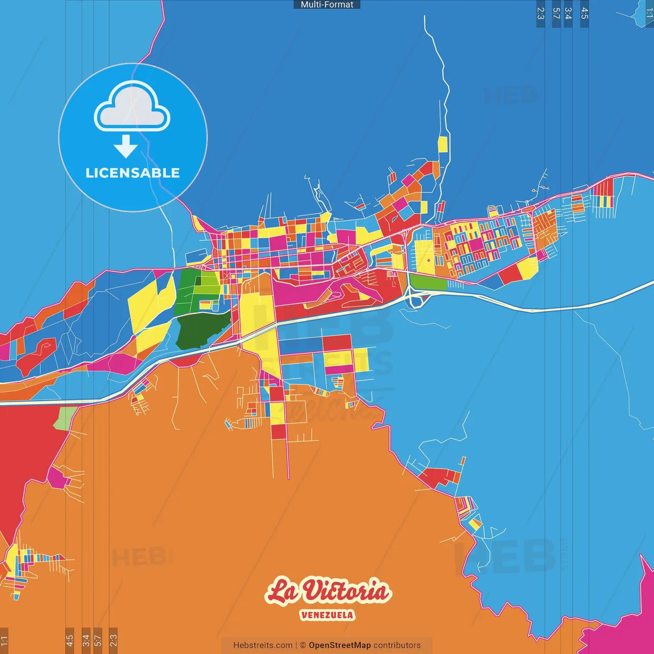 La Victoria, Venezuela Crazy Colorful Street Map Poster Template