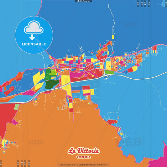 La Victoria, Venezuela Crazy Colorful Street Map Poster Template