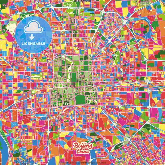 Beijing, China Crazy Colorful Street Map Poster Template