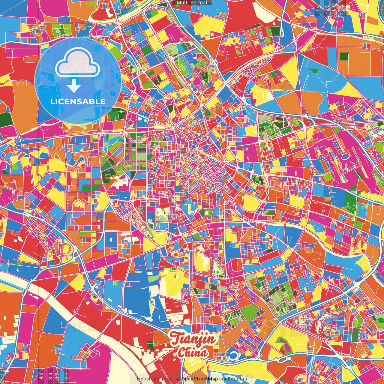 Tianjin, Tianjin, China Crazy Colorful Street Map Poster Template