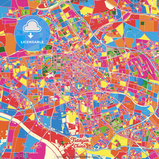 Tianjin, Tianjin, China Crazy Colorful Street Map Poster Template