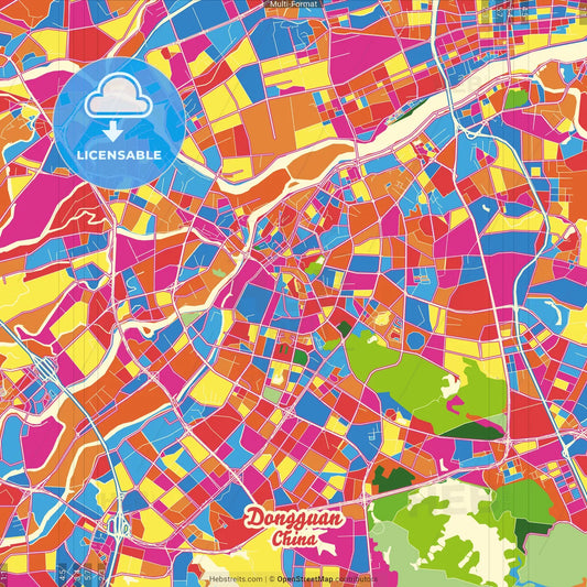 Dongguan, Guangdong, China Crazy Colorful Street Map Poster Template