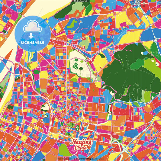 Nanjing, Jiangsu, China Crazy Colorful Street Map Poster Template