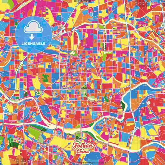 Foshan, Guangdong, China Crazy Colorful Street Map Poster Template