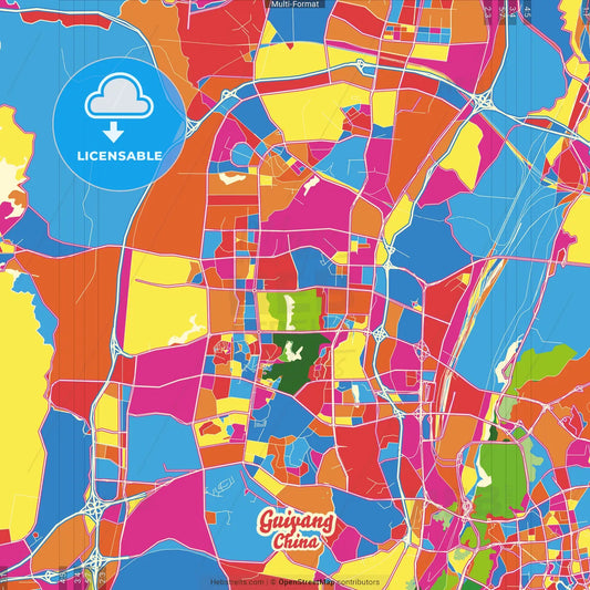 Guiyang, Guizhou, China Crazy Colorful Street Map Poster Template