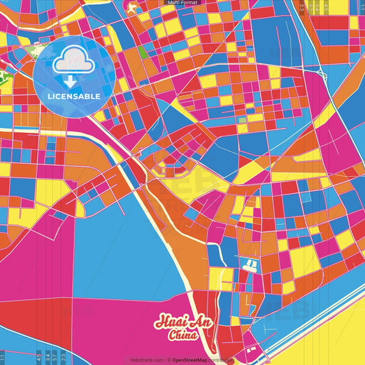 Huai an, Jiangsu, China Crazy Colorful Street Map Poster Template