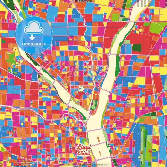 Linyi, Shandong, China Crazy Colorful Street Map Poster Template