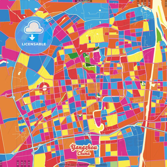 Yangzhou, Jiangsu, China Crazy Colorful Street Map Poster Template