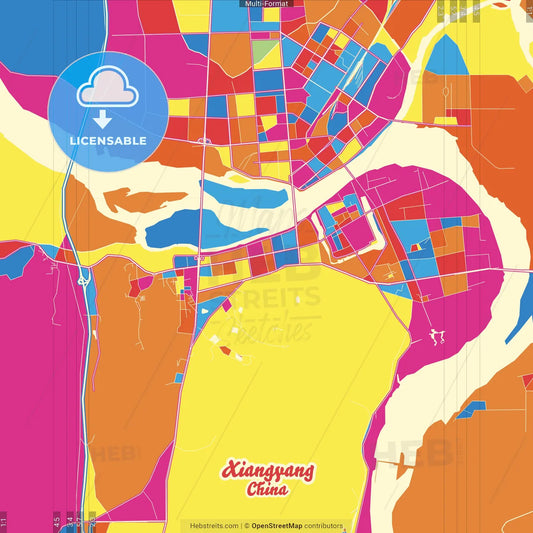 Xiangyang, Hubei, China Crazy Colorful Street Map Poster Template