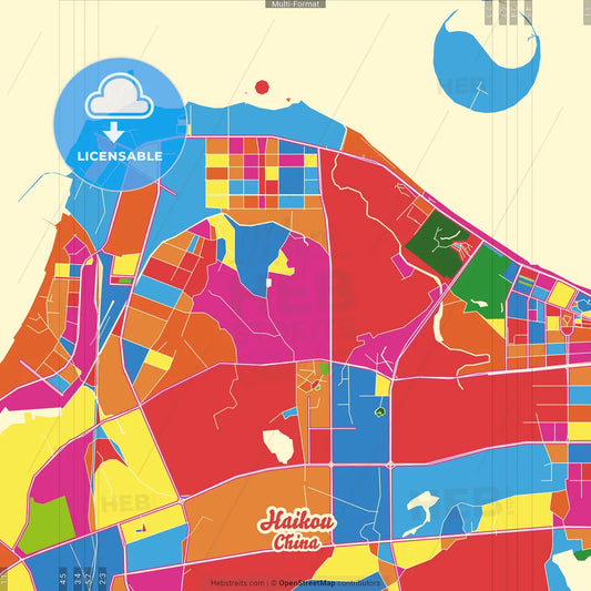 Haikou, Hainan, China Crazy Colorful Street Map Poster Template