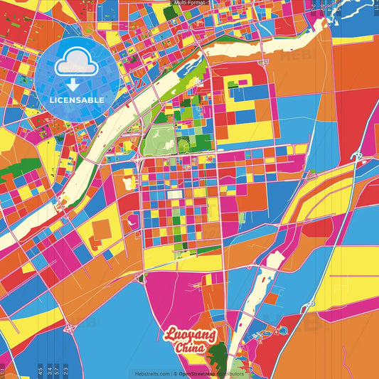Luoyang, Henan, China Crazy Colorful Street Map Poster Template